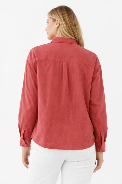 Rust Cotton Loose Fit Shirt with Pocket – Casual Plus Size Style