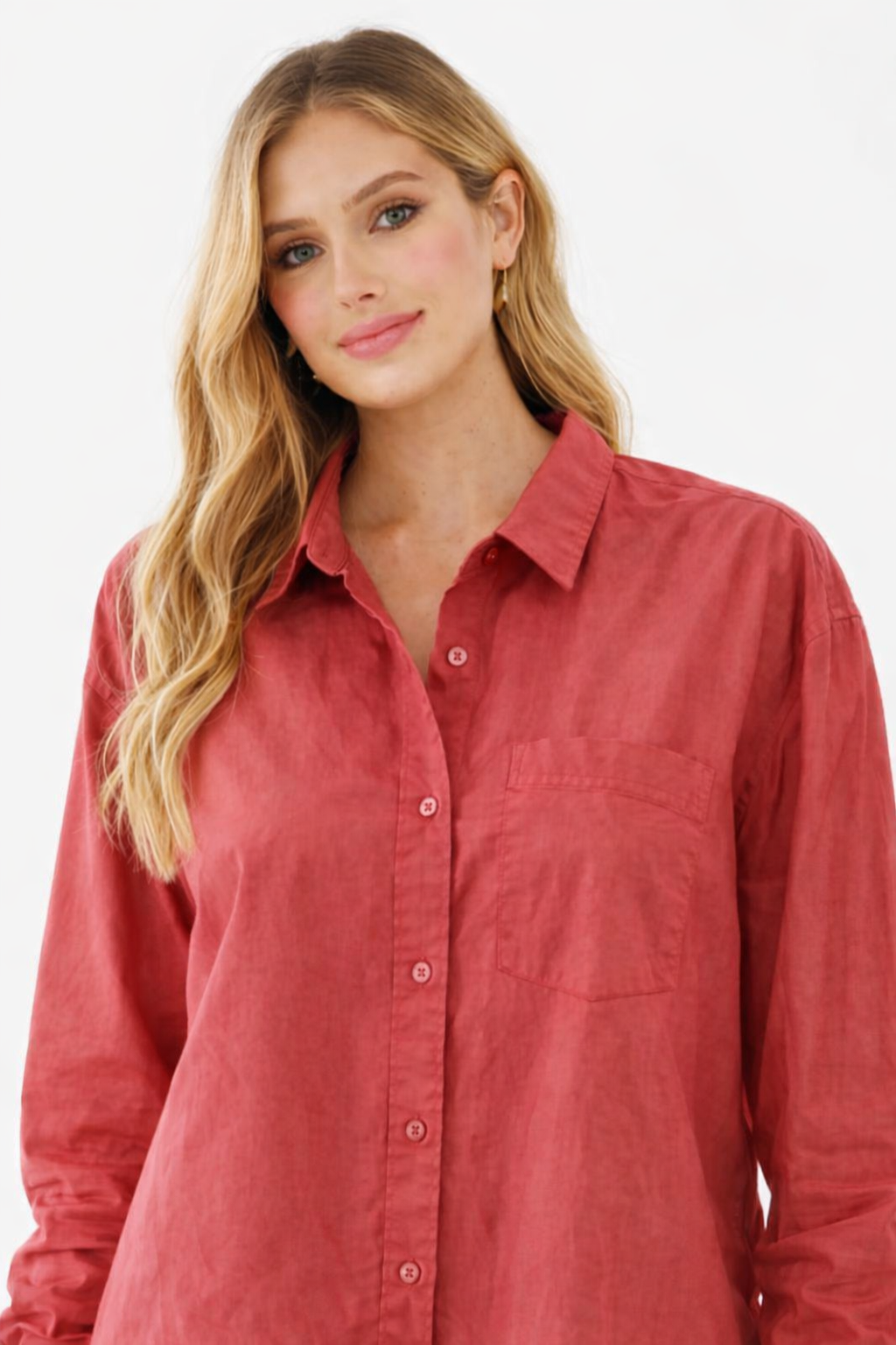 Rust Cotton Loose Fit Shirt with Pocket – Casual Plus Size Style