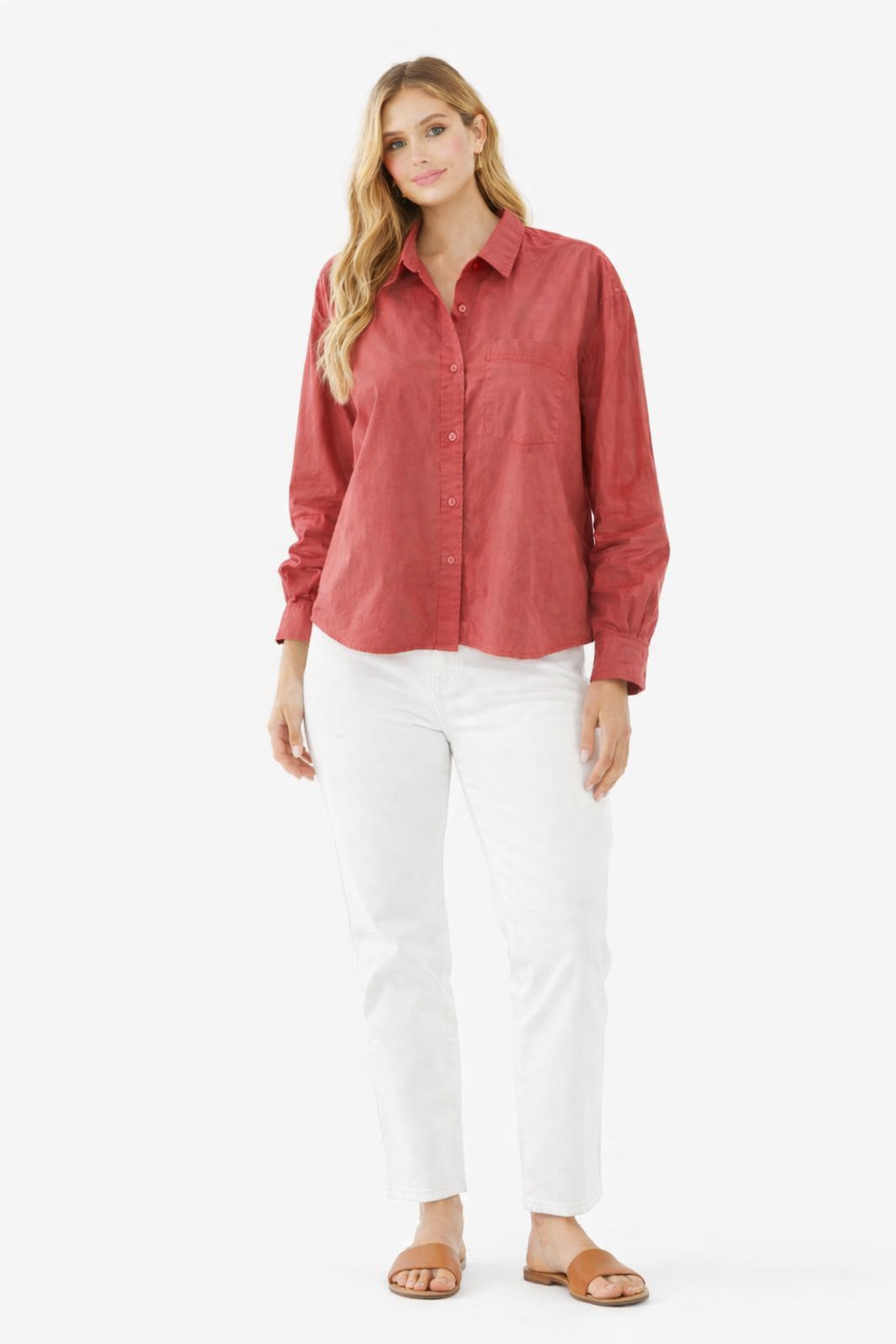 Rust Cotton Loose Fit Shirt with Pocket – Casual Plus Size Style