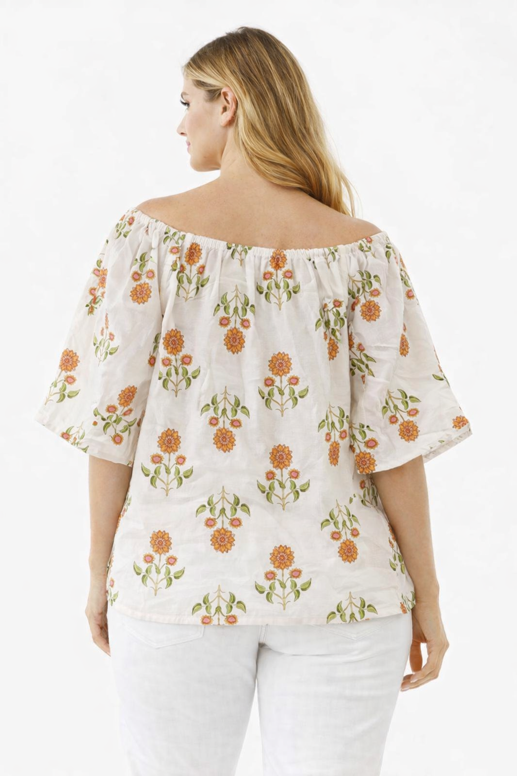 Cream Floral Cotton Poncho Style Top – Loose Fit Plus Size Casual Wear
