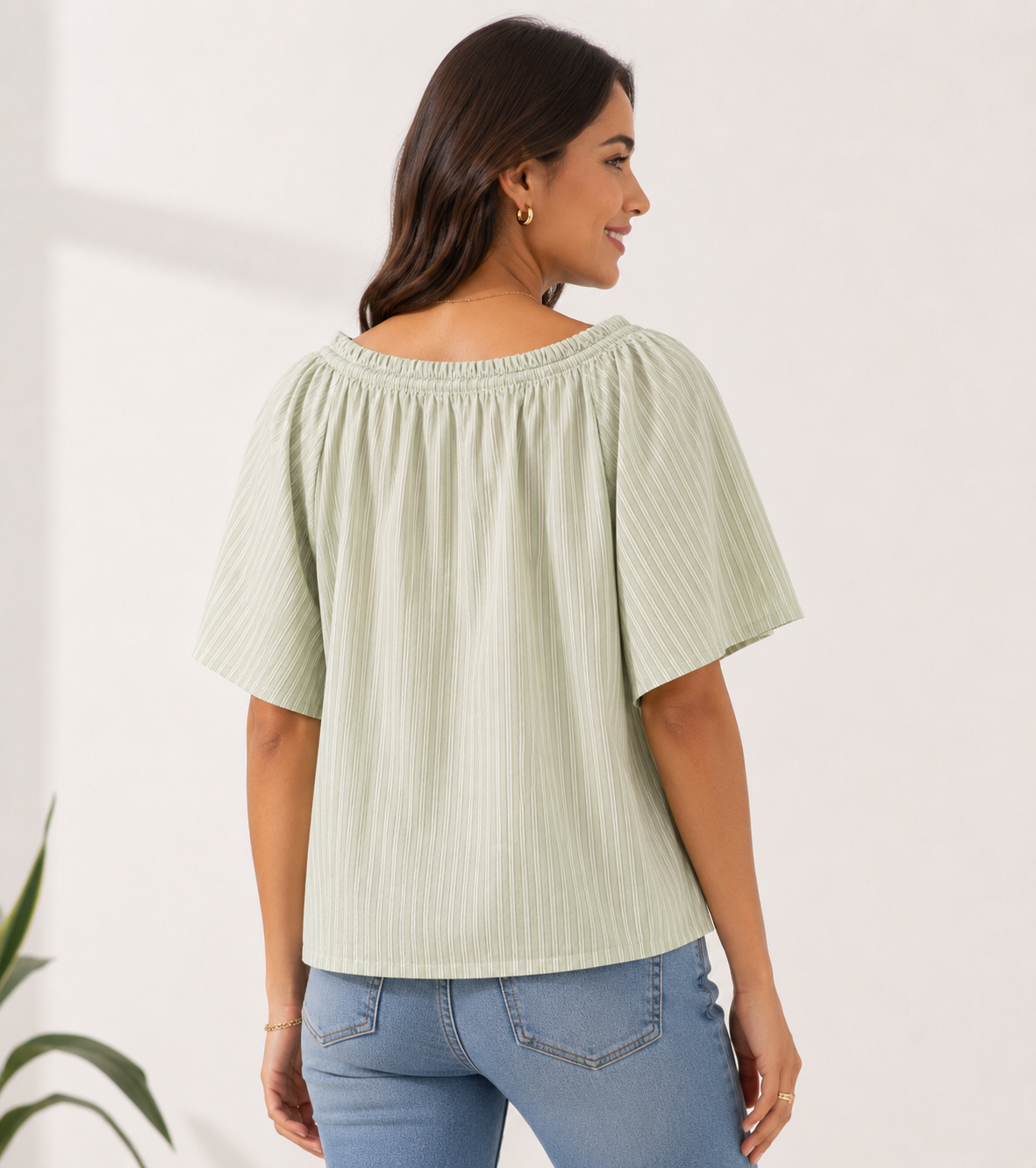 Light Green Floral Cotton Poncho Style Top – Loose Fit Plus Size Casual Wear