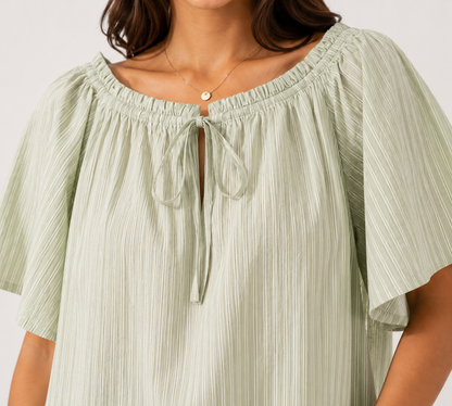 Light Green Floral Cotton Poncho Style Top – Loose Fit Plus Size Casual Wear