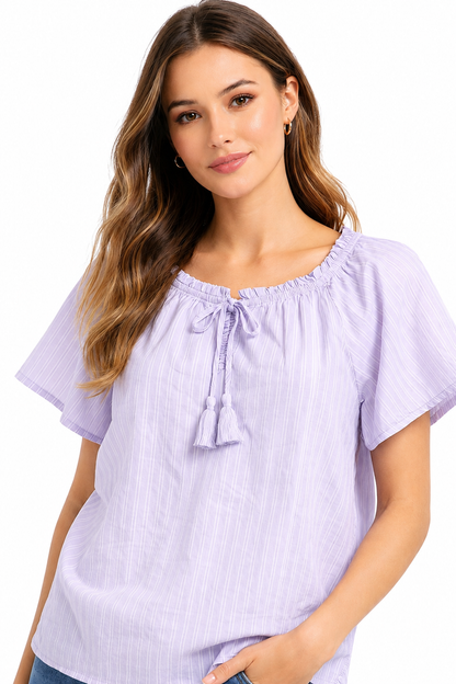 Light Purple Floral Cotton Poncho Style Top – Loose Fit Plus Size Casual Wear