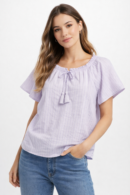 Light Purple Floral Cotton Poncho Style Top – Loose Fit Plus Size Casual Wear