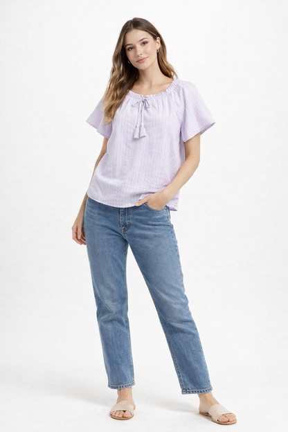 Light Purple Floral Cotton Poncho Style Top – Loose Fit Plus Size Casual Wear