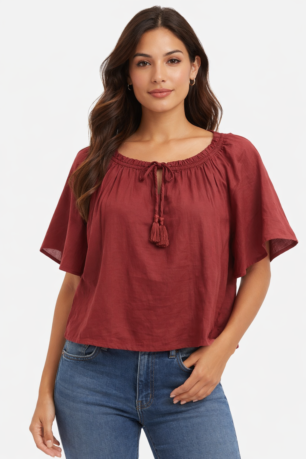 Rust Floral Cotton Poncho Style Top – Loose Fit Plus Size Casual Wear