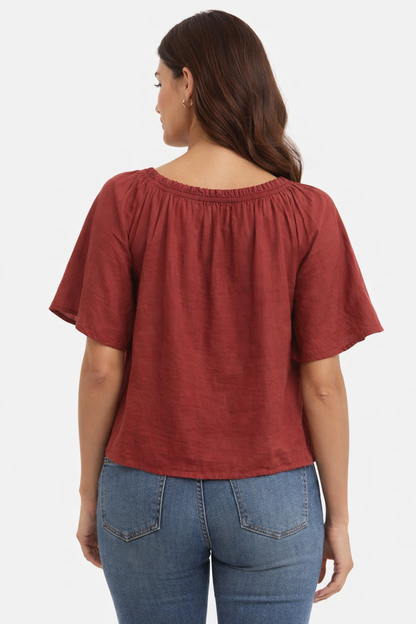Rust Floral Cotton Poncho Style Top – Loose Fit Plus Size Casual Wear