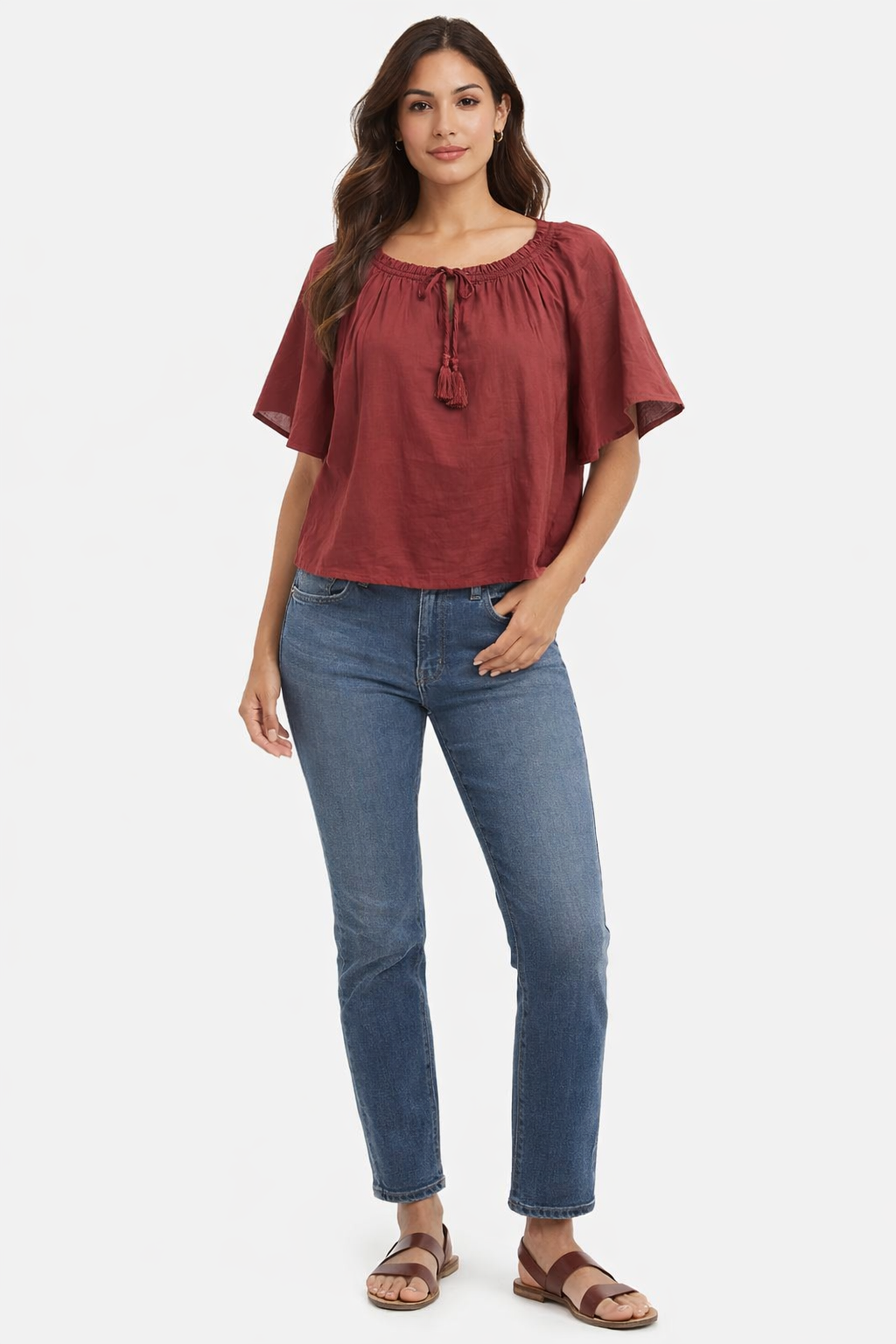 Rust Floral Cotton Poncho Style Top – Loose Fit Plus Size Casual Wear
