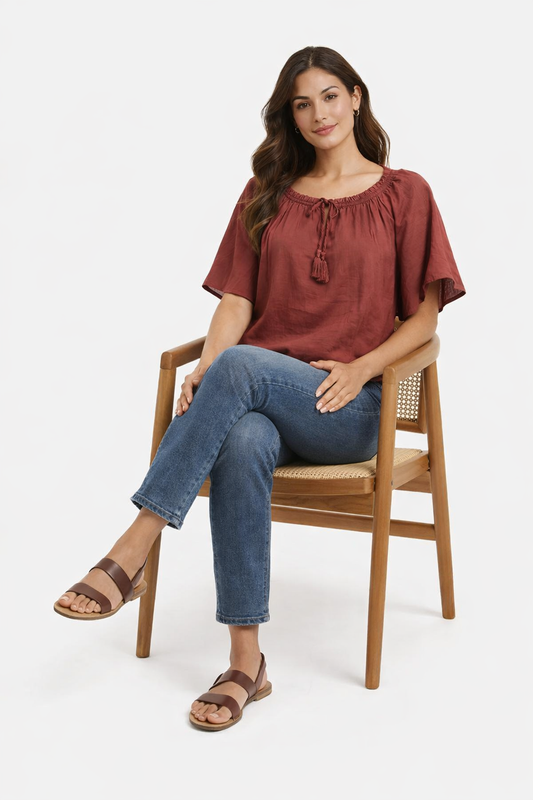 Rust Floral Cotton Poncho Style Top – Loose Fit Plus Size Casual Wear