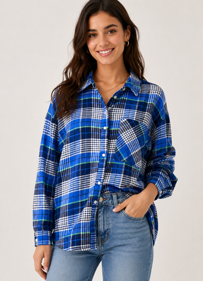Blue Cotton Viscose Shirt – Loose Fit Casual Everyday Shirt
