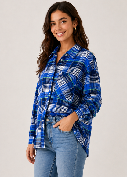 Blue Cotton Viscose Shirt – Loose Fit Casual Everyday Shirt