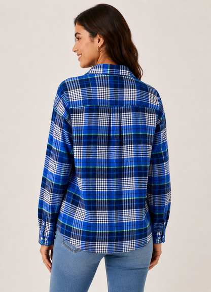 Blue Cotton Viscose Shirt – Loose Fit Casual Everyday Shirt