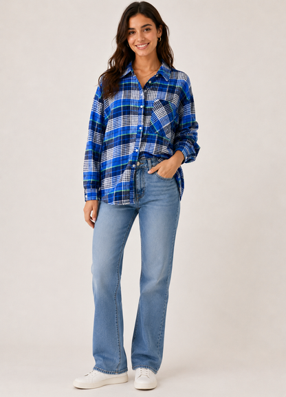 Blue Cotton Viscose Shirt – Loose Fit Casual Everyday Shirt