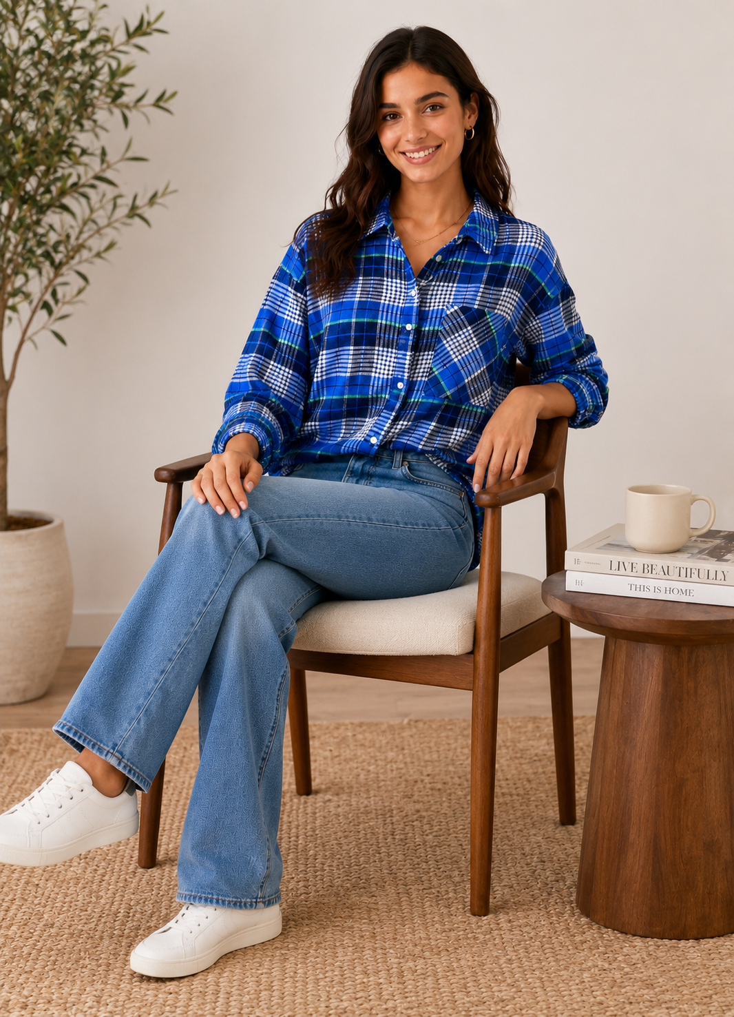 Blue Cotton Viscose Shirt – Loose Fit Casual Everyday Shirt