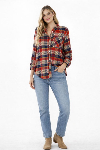 Multi Checkered Cotton Viscose Shirt – Loose Fit Casual Everyday Shirt