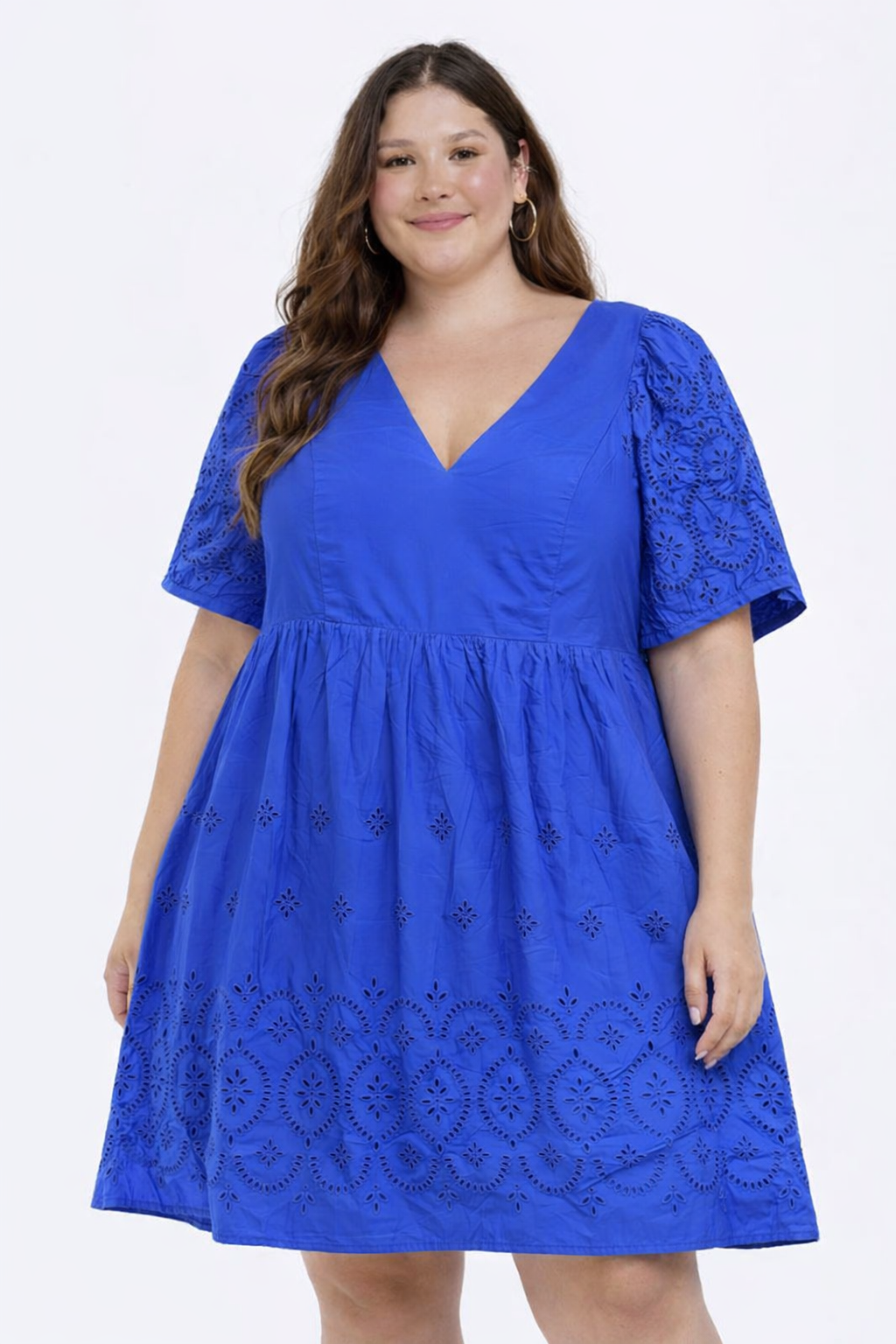 Plus Size Blue Cotton Fit & Flare Dress – Loose Casual Summer Dress
