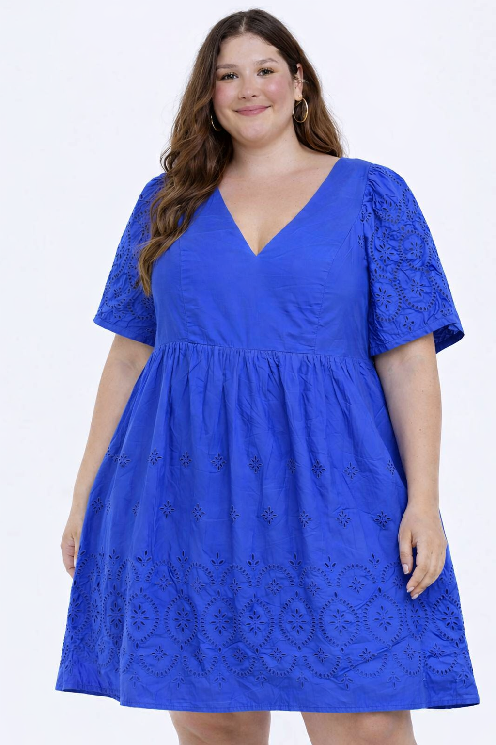 Plus Size Blue Cotton Fit & Flare Dress – Loose Casual Summer Dress
