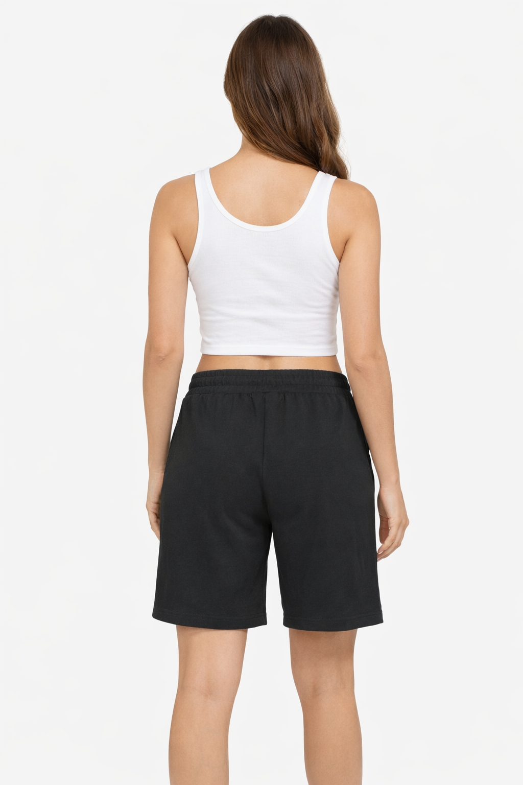 Solid Cotton Knee Length Shorts with Drawstring Waist & 2 Side Pockets Black Short