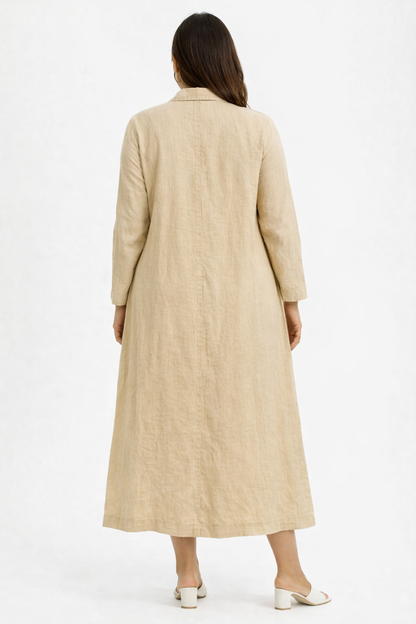 Beige Cotton Loose Fit Shirt Dress with 2 Side Pockets