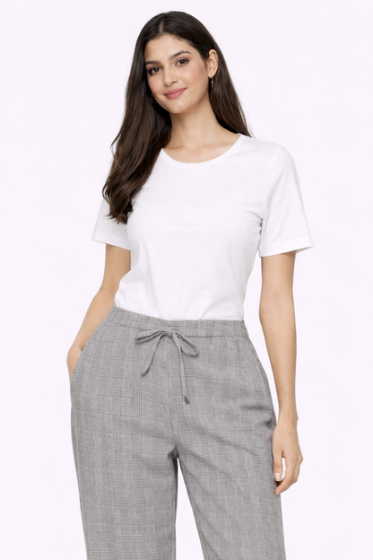 Grey Check High Waist Straight Fit Trousers | 4 Pocket Casual Formal Pants