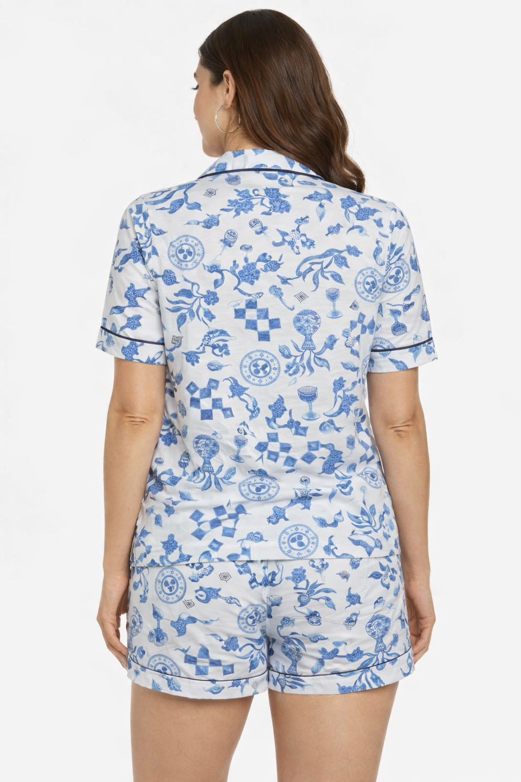 Cotton Printed Night Suit Set – Short Sleeve Notched Collar Shirt & Elastic Waist Shorts Sleepwear Co-ord Set