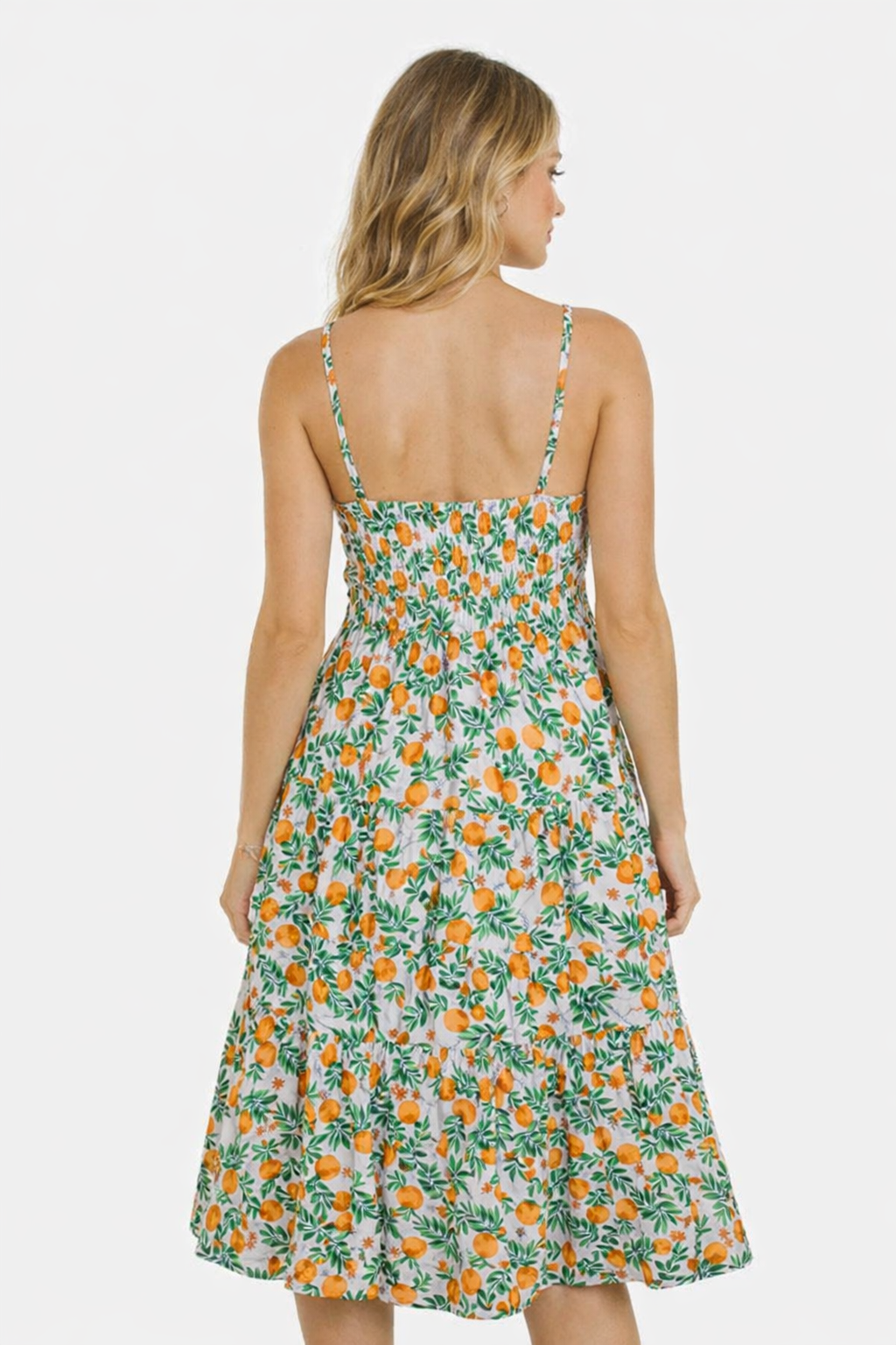 Floral Print Cotton Fit & Flare Tiered Midi Dress with Pockets | Sleeveless Strappy Dress | Inner Attached