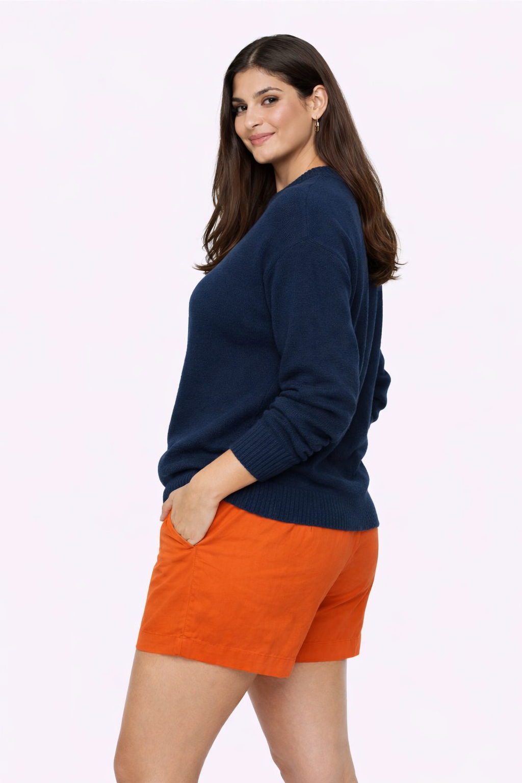 Dark Blue Solid Oversized Sweater | Drop Shoulder Loose Fit Winter Pullover