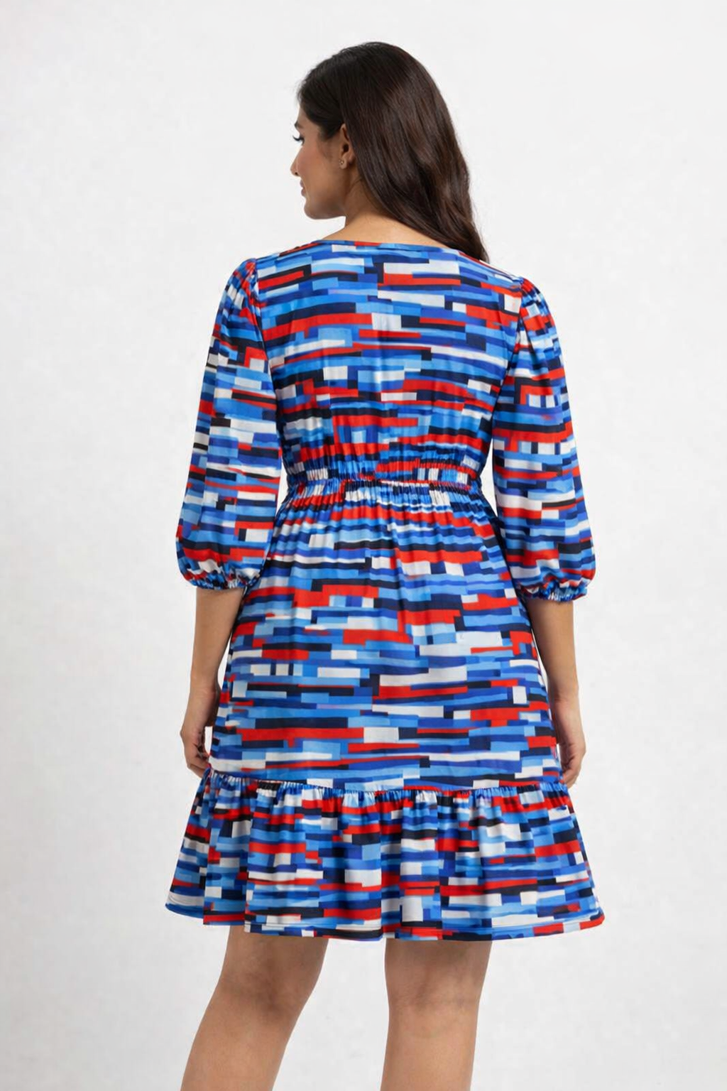 Multi Colour Printed Fit & Flare Knee Length Dress | Loose Waist Casual Western Dress