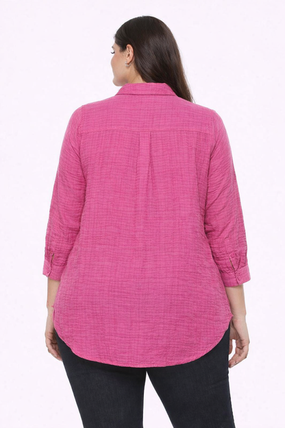 Pink Cotton Shirt Style Top | Loose Fit Casual Longline Tunic