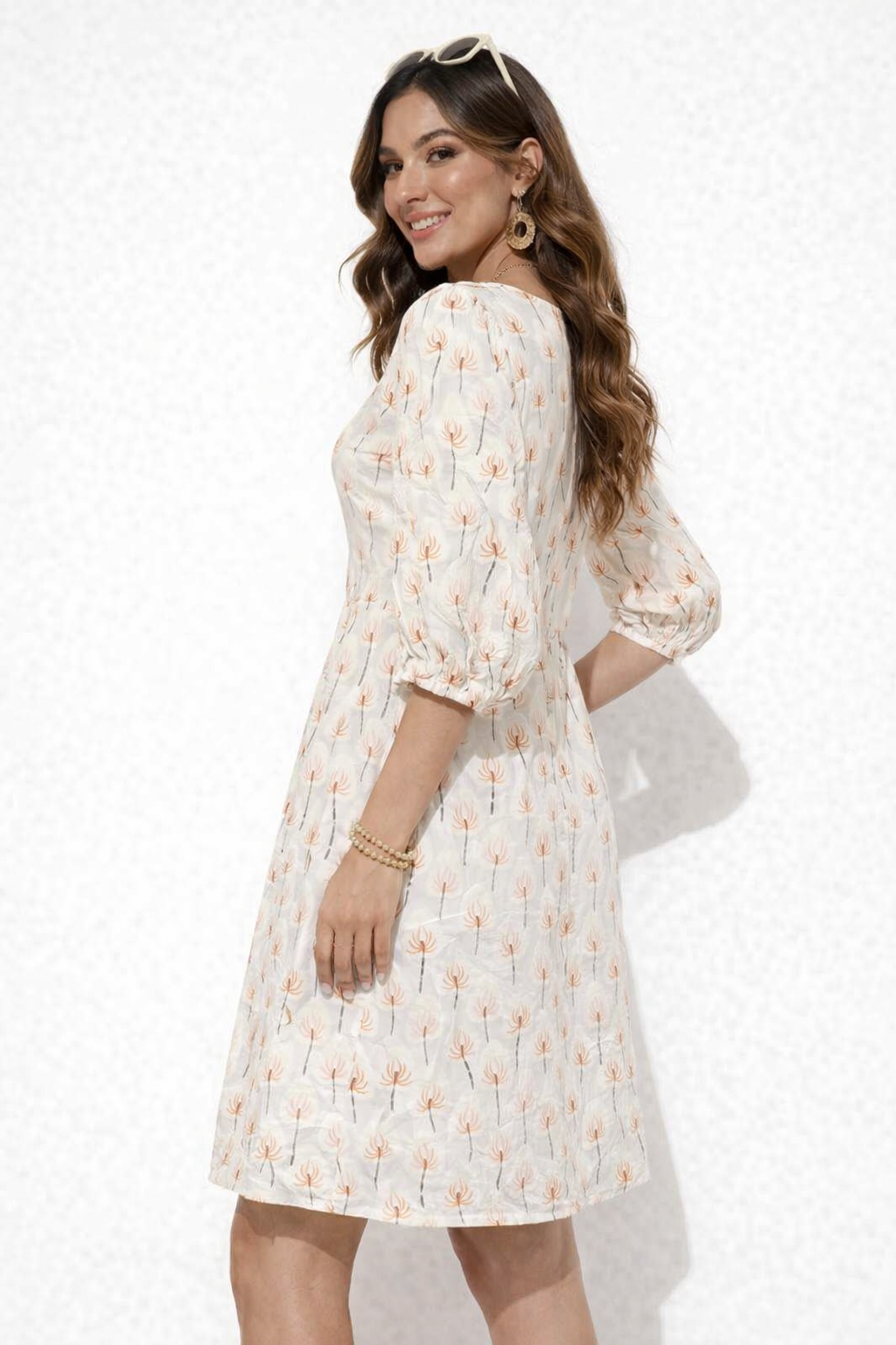 Multi Colour Printed A-Line Dress | V-Neck Loose Fit Casual Knee Length Dress
