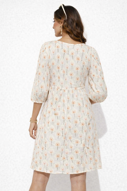 Multi Colour Printed A-Line Dress | V-Neck Loose Fit Casual Knee Length Dress