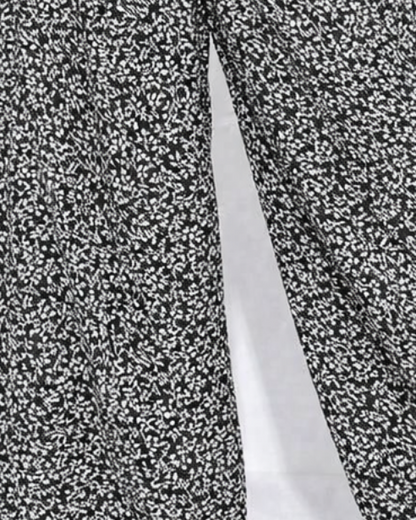 Black Printed Polyester Wide Leg Pants | Elastic Waist Casual Palazzo Trousers