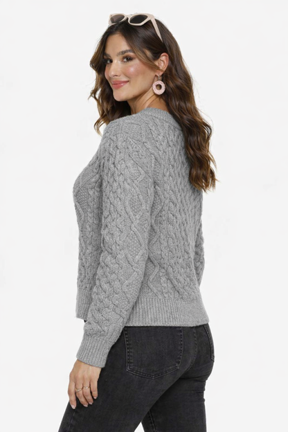 Dark Grey 100% Acrylic Cable Knit Round Neck Full Sleeve Sweater