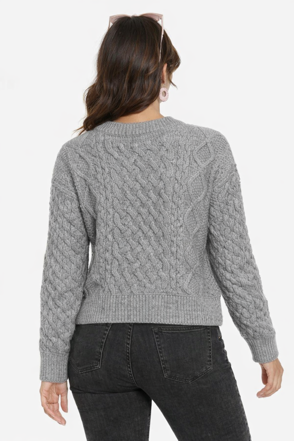 Dark Grey 100% Acrylic Cable Knit Round Neck Full Sleeve Sweater