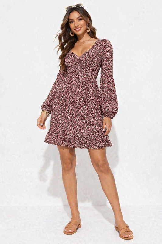 Multi Colour Floral Print Polyester Mini Dress | V-Neck Fit & Flare Casual Dress