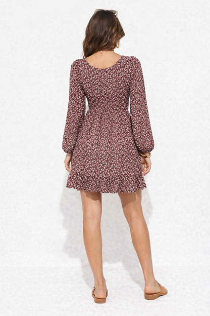 Multi Colour Floral Print Polyester Mini Dress | V-Neck Fit & Flare Casual Dress