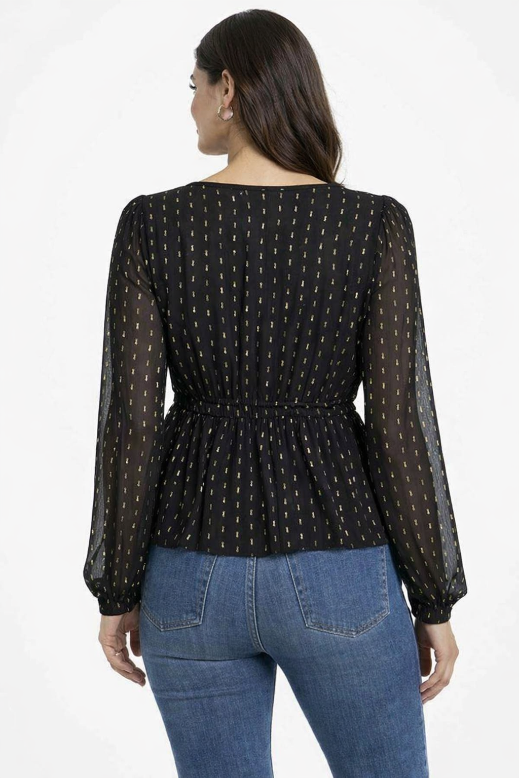 Black V-Neck Full Sleeve Tie-Up Peplum Top