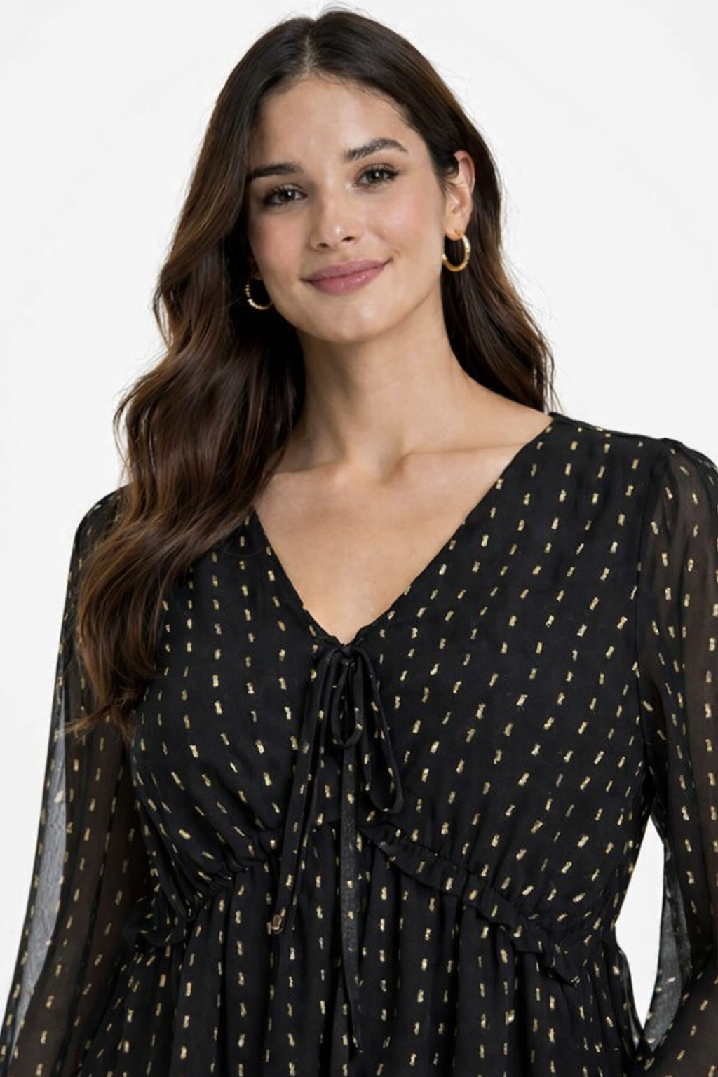 Black V-Neck Full Sleeve Tie-Up Peplum Top