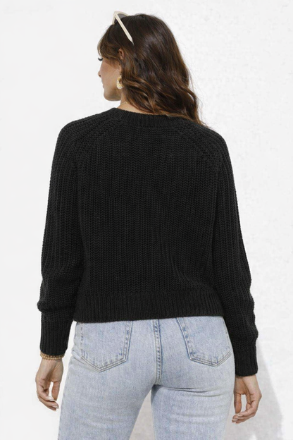 Black Acrylic Drop Shoulder Knit Cardigan with Front Button Closure