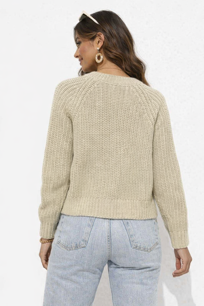 Light Brown Acrylic Drop Shoulder Knit Cardigan with Front Button Closure