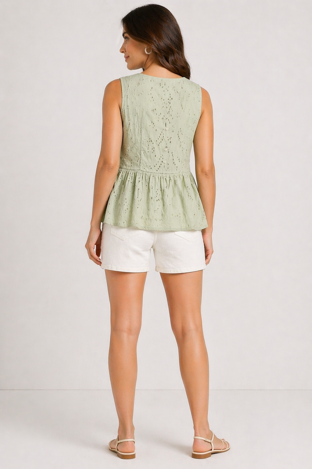 Light Green Cotton Schiffli Peplum Plus Size Top