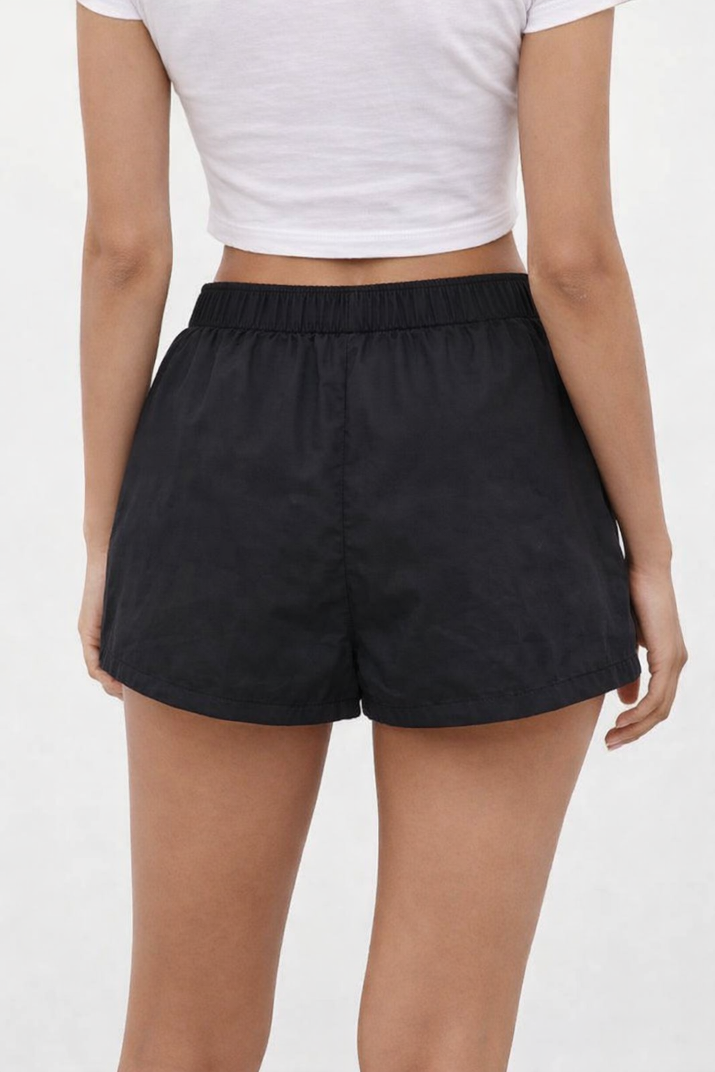 Black Cotton Blend Shorts | Elastic Waist Casual Summer Shorts with Pockets