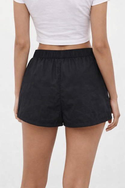 Black Cotton Blend Shorts | Elastic Waist Casual Summer Shorts with Pockets