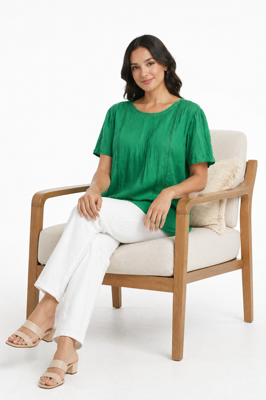 Green Cotton Plus Size Long Top | Relaxed Fit Casual Tunic