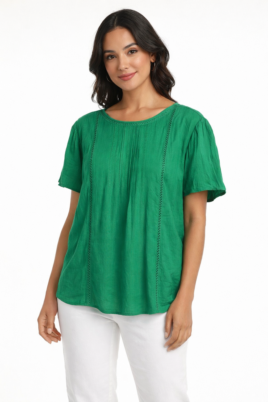 Green Cotton Plus Size Long Top | Relaxed Fit Casual Tunic