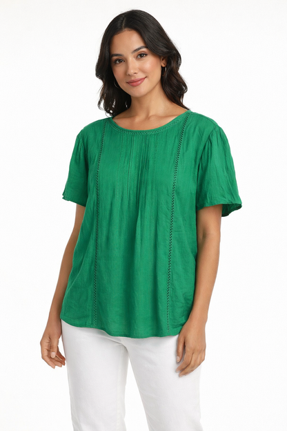 Green Cotton Plus Size Long Top | Relaxed Fit Casual Tunic