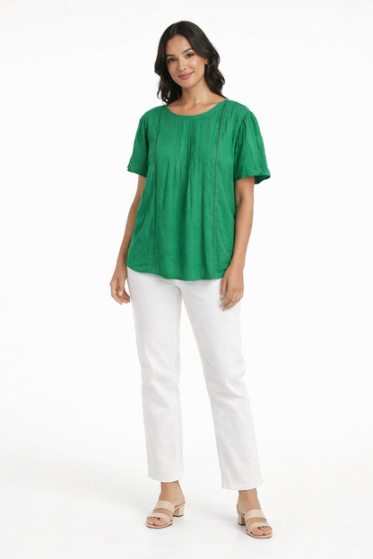 Green Cotton Plus Size Long Top | Relaxed Fit Casual Tunic