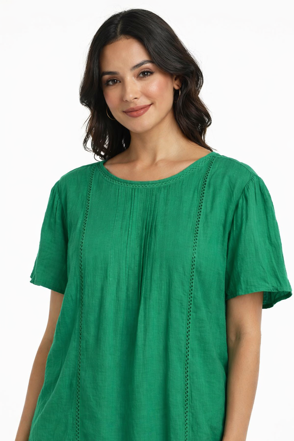 Green Cotton Plus Size Long Top | Relaxed Fit Casual Tunic