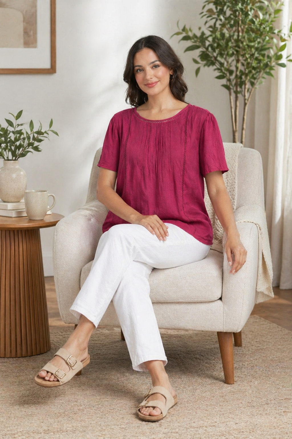 Pink Cotton Plus Size Long Top | Relaxed Fit Casual Tunic
