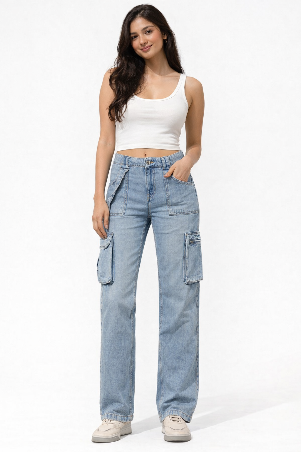 Cotton Full Length Button Closure Blue Jeans